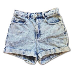 American Apparel Denim Shorts Womens Size 27 Blue Acid Wash Cuff Jean Festival